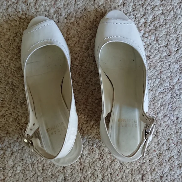 Stuart Weitzman white leather peep toe wedges size 6.5N - Picture 2 of 14